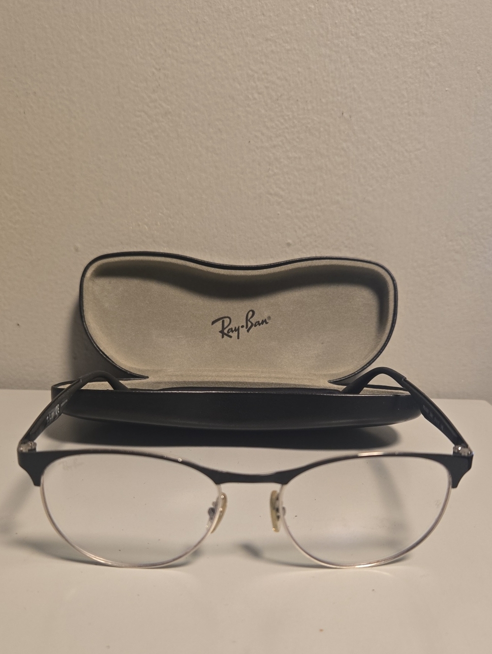 Ray-Ban Black and Silver Semi-Rimless Eyeglasses with Case